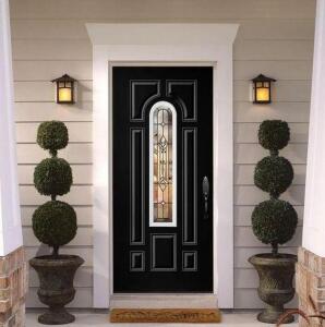 36 IN. X 80 IN. PROVIDENCE CENTER ARCH RIGHT-HAND INSWING PAINTED SMOOTH FIBERGLASS PREHUNG FRONT DOOR W/ BRICKMOLD