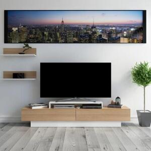 TEAK AND WHITE PRITTS TV STAND FOR TVS UP TO 75"