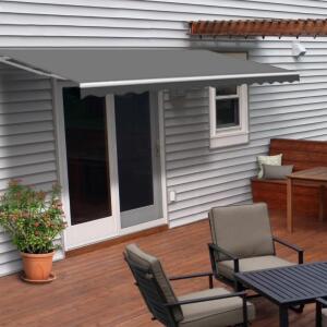 RETRACTABLE WHITE FRAME PATIO AWNING - 10 X 8 FEET - GRAY