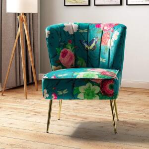 AMATA GARDEN FLORA TUFTED WINGBACK SIDE CHAIR WITH GOLD METAL LEGS