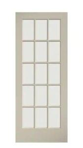 30 IN. X 80 IN. CLEAR GLASS 15-LITE TRUE DIVIDED WHITE FINISHED SOLID FRENCH INTERIOR DOOR SLAB