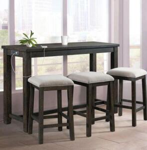 STANFORD 4-PIECE SMOKEY WALNUT BAR TABLE SET WITH ELECTRICAL PORT