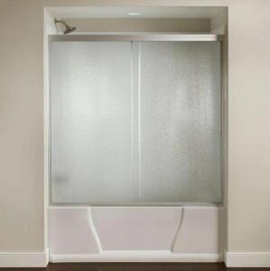 60 IN. X 56-3/8 IN. FRAMED SLIDING BATHTUB DOOR KIT IN SILVER WITH PEBBLED GLASS