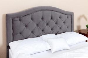 CALIFORNIA KING UPHOLSTERY TUFTED VELVET HEADBOARD WITH SILVER FINISH NAILHEAD TRIM, GREY