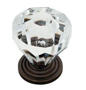 (12) - 1-1/4" ACRYLIC FACETED CABINET KNOB IN STATUARY BRONZE AND CLEAR