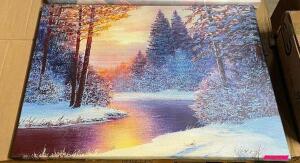 32" WINTER / SNOW FALL RIVER CANVAS WALL ART