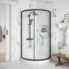 BREEZE 34 IN. X 34 IN. X 76 IN. CORNER SHOWER KIT WITH SLIDING FRAMED SHOWER DOOR IN BLACK AND SHOWER PAN