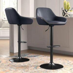 (2) - NAVY BLUE THIBODEAUX SWIVEL ADJUSTABLE HEIGHT BAR STOOLS