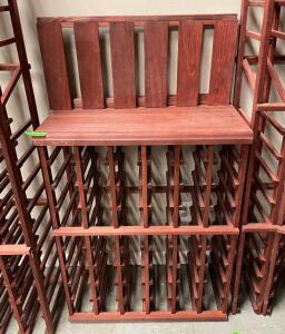 DESCRIPTION: SONOMA DESIGNER RACK - 6 COLUMN HALF HEIGHT WITH TABLE TOP AND HANGING STEMWARE RACK RETAIL PRICE: $650.00 ADDITIONAL INFORMATION: REDWOO