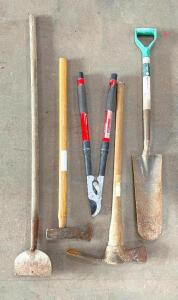 DESCRIPTION: ASSORTED LANDSCAPING HAND TOOLS AS SHOWN QTY: 1