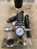 DESCRIPTION: ASSORTED PRESSURE GAUGES AND REGULATORS WITH AIR HOSE QTY: 1 - 5