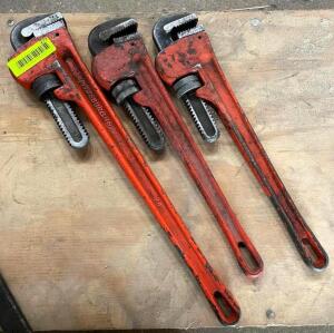 DESCRIPTION: (1) 24" AND (2) 18" PIPE WRENCHES QTY: 3