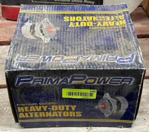 DESCRIPTION: PRIMA POWER ALT-22SI 12V ALTERNATOR BRAND / MODEL: PRIMA POWER RETAIL PRICE: 231 ADDITIONAL INFORMATION: NEW CONDITION LOCATION: WOOD TAB