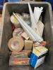 DESCRIPTION: LARGE BOX OF ASSORTED TAPE AND CLOSET HARDWARE LOCATION: WOOD TABLE / TIRE RACK AREA THIS LOT IS: ONE MONEY QTY: 1 - 3