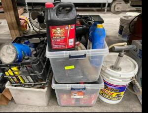 DESCRIPTION: ASSORTED AUTOMOTIVE CHEMICALS AND SUPPLIES AS SHOWN INFORMATION: SEE PHOTOS FOR MORE DETAIL QTY: 1