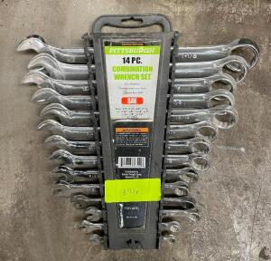 DESCRIPTION: 14 PC. COMBINATION WRENCH SET BRAND / MODEL: PITTSBURGH LOCATION: MIDDLE GARAGE THIS LOT IS: ONE MONEY QTY: 1