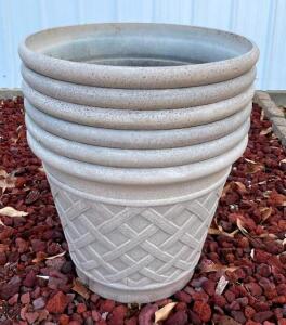 DESCRIPTION: (6) FAUX STONE PLANTERS QTY: 6