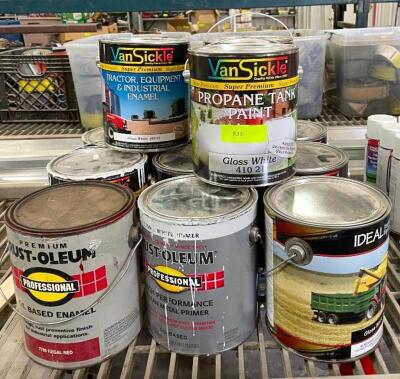 DESCRIPTION: VARIOUS PAINT AND PRIMER- 1 GAL (SOME GALLONS ARE PARTIAL AND NOT NEW) QTY: 1