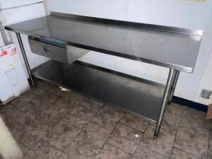 84" X 30" STAINLESS TABLE W/ DRAWER AND 2" BACK SPLASH