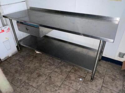 84" X 30" STAINLESS TABLE W/ DRAWER AND 2" BACK SPLASH