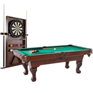 DESCRIPTION: (1)CLAW LEG POOL TABLE W/CUE RACK AND DARTBOARD BRAND/MODEL: BARRINGTON #BLL090_017B INFORMATION: GREEN RETAIL$: $694.44 SIZE: 89"X50.25"