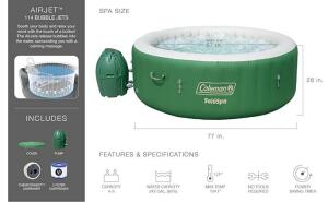 DESCRIPTION: (1) INFLATABLE/PORTABLE HOT TUB W/HEATED WATER SYSTEM AND BUBBLE JETS BRAND/MODEL: COLEMAN INFORMATION: FITS UPS TO 6 PEOPLE, SIMPLE SETU