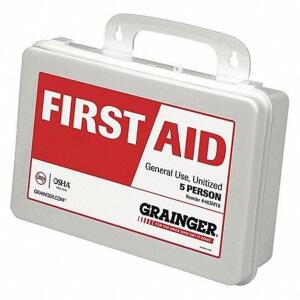 DESCRIPTION: (2) FIRST AID KIT BRAND/MODEL: GRAINGER #463M31 INFORMATION: 1-10 PPL SERVED, PLASTIC CASE, RETAIL$: $38.94 SIZE: 2.375"X 6.31"X 9.06" QT