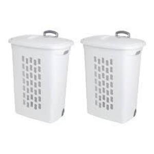 DESCRIPTION: (2) WHEELED LAUNDRY HAMPER BRAND/MODEL: STERILITE #1222 INFORMATION: WHITE RETAIL$: $20.00 EA SIZE: 21" QTY: 2