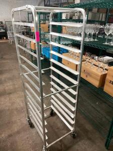 DESCRIPTION: TWELVE PAN FRONT LOAD TRAY RACK � ON CASTERS QTY: 1