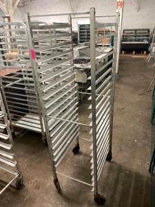 DESCRIPTION: TWENTY PAN FRONT LOAD TRAY RACK � ON CASTERS QTY: 1