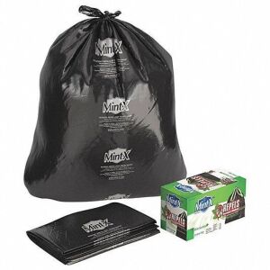 DESCRIPTION: (1) BOX OF (100) RODENT REPELLENT RECYCLED TRASH BAGS BRAND/MODEL: MIN-X #14X387 INFORMATION: BLACK RETAIL$: $55.89 EA SIZE: 56 GALLONS Q