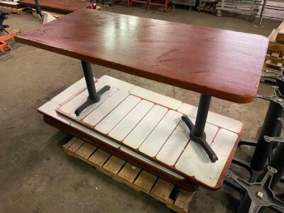 DESCRIPTION: 64" X 30" SOLID HARDWOOD TABLE TOP W/ DOUBLE PEDESTAL BASE. SIZE: 64" X 30" QTY: 1