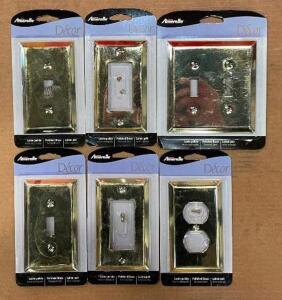 DESCRIPTION: (6) ASSORTED OUTLET/SWITCH STAMPED STEEL WALL PLATES IN POLISHED BRASS BRAND/MODEL: AMERELLE QTY: 6