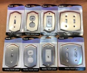 DESCRIPTION: (8) ASSORTED OUTLET/SWITCH STAMPED STEEL WALL PLATES IN BRUSHED NICKEL BRAND/MODEL: AMERELLE QTY: 8