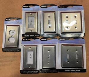 DESCRIPTION: (7) ASSORTED OUTLET/SWITCH STAMPED STEEL WALL PLATES IN ANTIQUE NICKEL BRAND/MODEL: AMERELLE QTY: 7