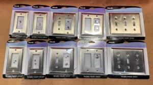 DESCRIPTION: (10) ASSORTED OUTLET/SWITCH STAMPED STEEL WALL PLATES IN BRUSHED NICKEL BRAND/MODEL: AMERELLE QTY: 10