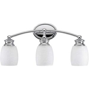 DESCRIPTION: PALMS 3-LIGHT CHROME VANITY BATH LIGHT BAR BRAND/MODEL: HOME IMPRESSIONS 500403 RETAIL$: $59.99 QTY: 1