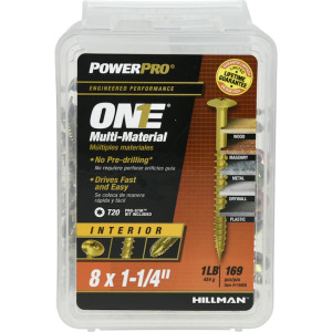 DESCRIPTION: (10) 1 LB. PACKS OF #8 1-1/4" YELLOW ZINC INTERIOR WOOD SCREWS BRAND/MODEL: POWER PRO RETAIL$: $9.98 EACH QTY: 10