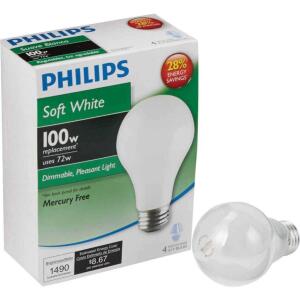 DESCRIPTION: (6) 4CT BOXES OF 100W REPLACEMENT DIMMABLE A19 BULBS BRAND/MODEL: PHILIPS RETAIL$: $8.99 EACH QTY: 6