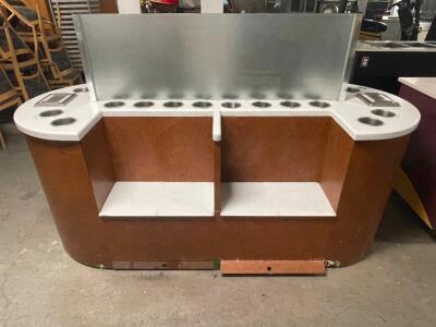 60" DOUBLED SIDED BUFFET LINE W/ SILVERWARE HOLDERS, NAPKIN DISPENSERS, AND TRAY SLOTS.