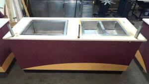 60" BUFFET TABLE W/ TWO WELL ELECTRIC WARMER AND REFRIGERATED COLD WELL.