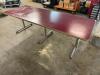 (2) 8' X 3' TRIPLE PEDESTAL COMPOSITE TABLES W/ MAROON TOPS - 2