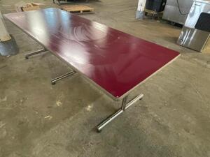 (2) 8' X 3' TRIPLE PEDESTAL COMPOSITE TABLES W/ MAROON TOPS