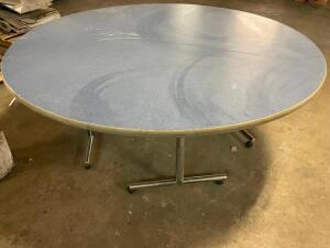 (2) 72" ROUND TRIPLE PEDESTAL COMPOSITE TABLES W/ BLUE TOPS