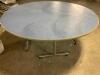 (2) 72" ROUND TRIPLE PEDESTAL COMPOSITE TABLES W/ BLUE TOPS