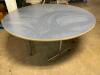 (2) 72" ROUND TRIPLE PEDESTAL COMPOSITE TABLES W/ BLUE TOPS - 2