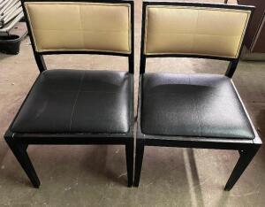DESCRIPTION: (8) 20" WIDE BLACK AND WHITE PADDED CHAIRS W/ WOODEN FRAMES. MODEL AC FURNITURE CO, INC SIZE: 20" WIDE THIS LOT IS: SOLD BY THE PIECE QTY