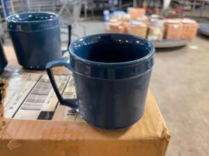 PALLET OF ALADIN TEMP-RITE BLUE PLASTIC HOSPITAL MUGS.