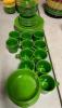 (6) 10.5" GREEN CERAMIC DINNER PLATES W/ MATCHING BOWLS, PLATES AND MUGS. - 2