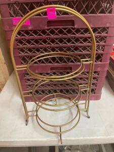 (2) THREE TIER WIRE SERVING PLATE STANDS.